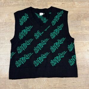 H&M x No Fear Jacquard Knit Sweater Vest Oversized All Over Print Size Large
